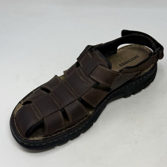 Skechers Fisherman Sandals Mens 10 Brown Leather Chunky Sole Casual Comfort Dad - Picture 8 of 16